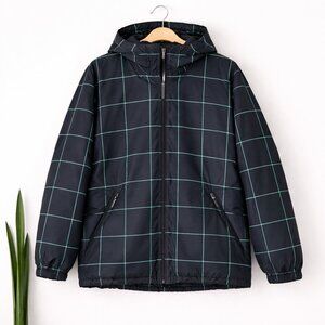 MAUI & SONS | Black & Teal Checked Ski Snowboard Jacket – Women’s Small